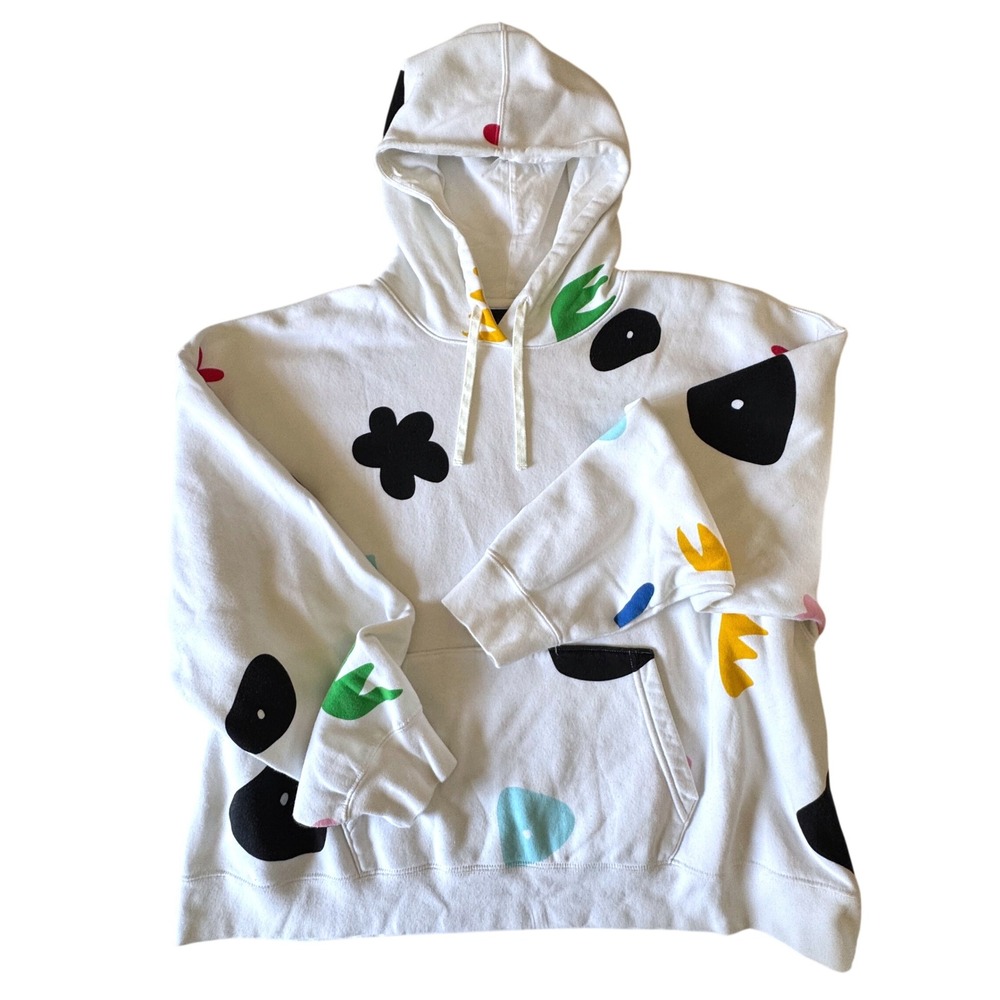 Jordan Artist Series by Mia Lee Hoodie White Abstract Print Fleece XL Women's